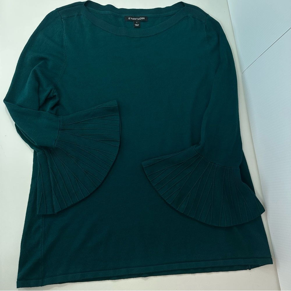 Stitch Fix 41 Hawthorn Tamzen Bell Sleeve Pullover Sweater Top Green Sz L - Picture 6 of 14
